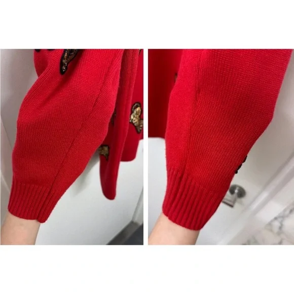 Alice + Olivia Red Bengal Cat Embroidered Grandpa Cardigan – Wool Blend, Size M - Picture 13 of 15